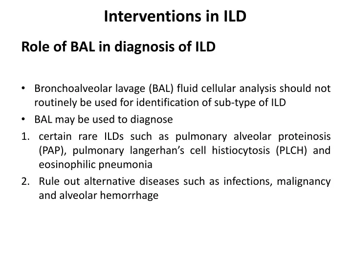 role of bal in diagnosis of ild