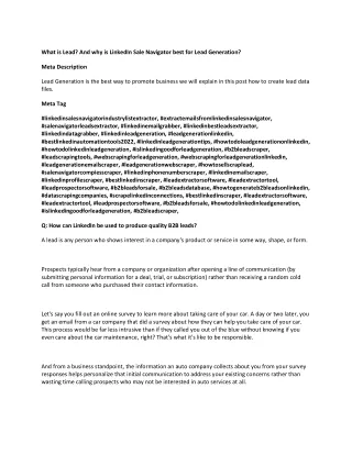 what is lead and why is linkedin sale navigator