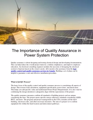 The Importance of Quality Assurance in Power System Protection