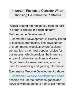 important factors to consider when choosing