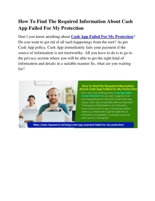 How To Find The Required Information About Cash App Failed For My Protection