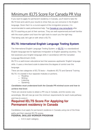 Minimum IELTS Score For Canada PR Visa