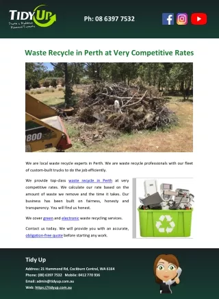 Waste Recycle in Perth at Very Competitive Rates