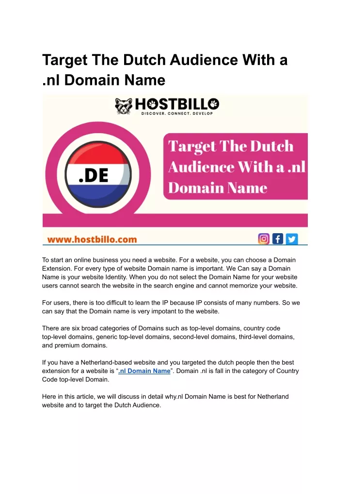 target the dutch audience with a nl domain name