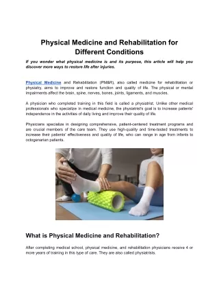 Physical Medicine and Rehabilitation for Different Conditions