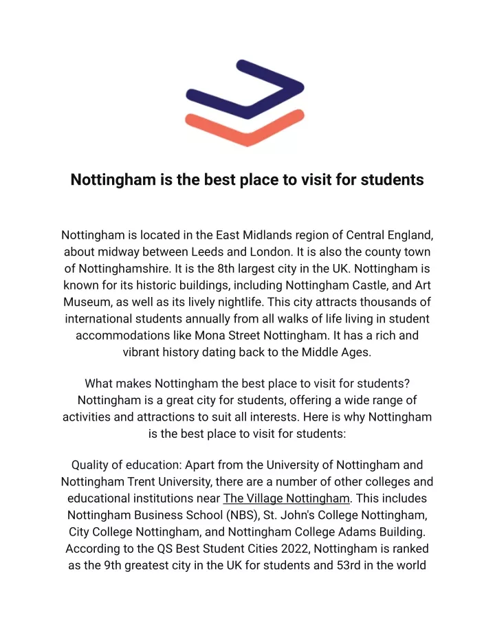 nottingham is the best place to visit for students