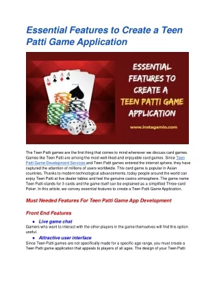 Essential Features to Create a Teen Patti Game Application