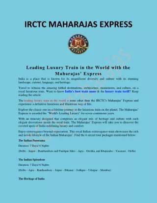 Leading Luxury Train in the World with the Maharajas’ Express