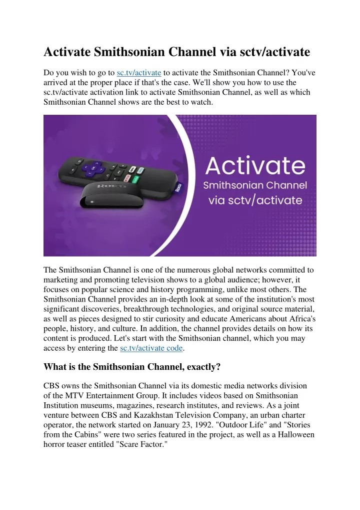 activate smithsonian channel via sctv activate