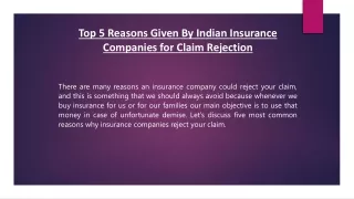 Top 5 Reasons Given By Indian Insurance Companies for Claim Rejection