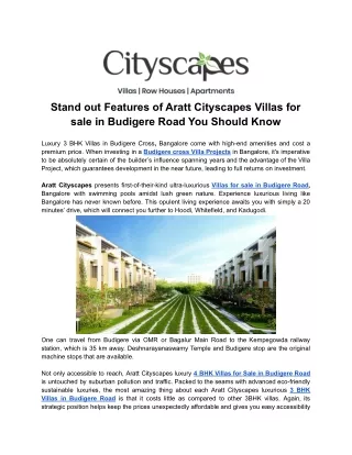 Stand out Features of Aratt Cityscapes Villas for sale in Budigere Road You Should Know