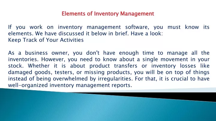 elements of inventory management