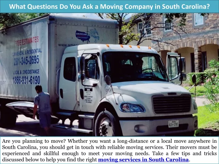 what questions do you ask a moving company in south carolina