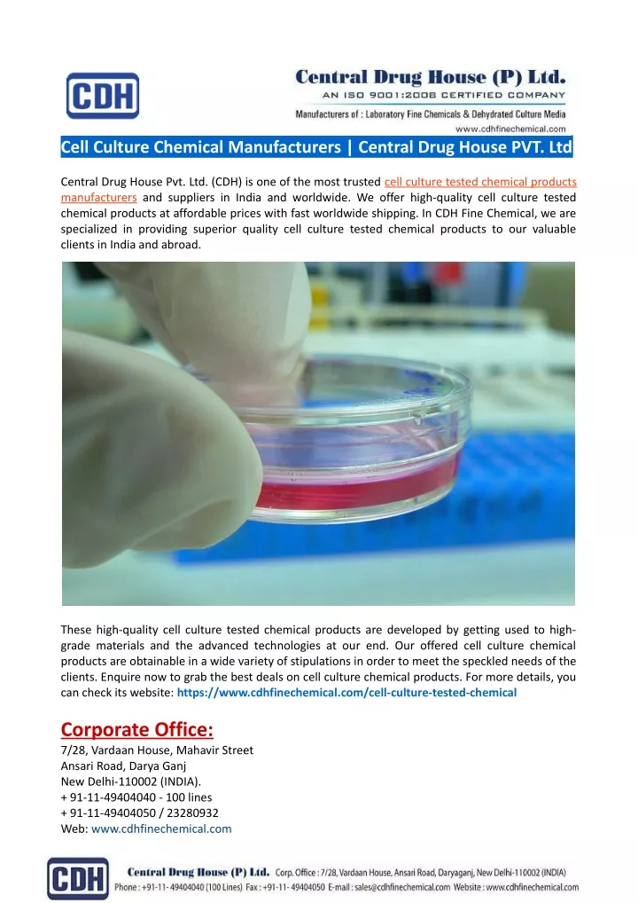 cell culture chemical manufacturers central drug