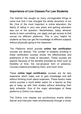 importance of live classes for law students