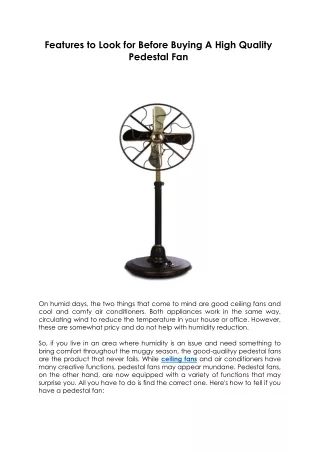 Features to Look for Before Buying A High Quality Pedestal Fan