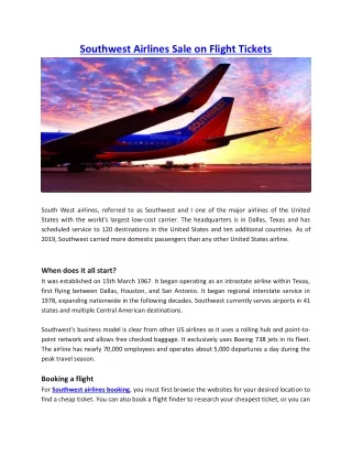 Southwest Airlines Flight Tickets and Sales
