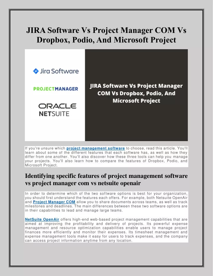 jira software vs project manager com vs dropbox