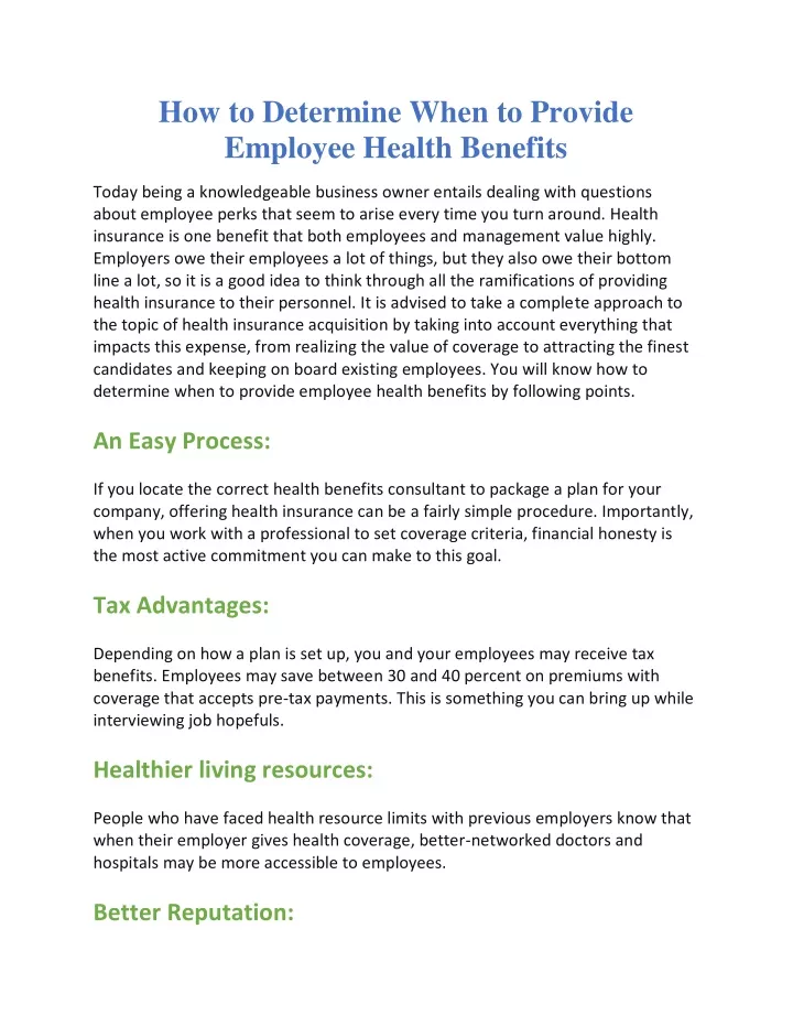 how to determine when to provide employee health