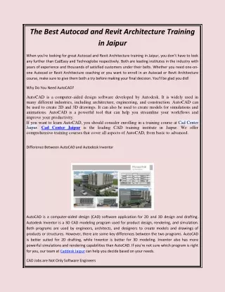 The Best Autocad and Revit Architecture Training in Jaipur