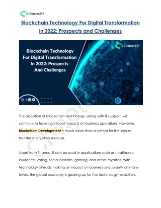 Blockchain Technology For Digital transformation in 2022- Prospects and Challenges