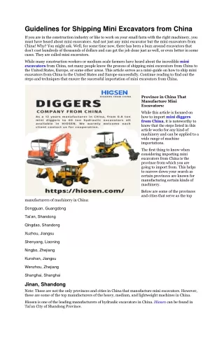 Guidelines for Shipping Mini Excavators from China