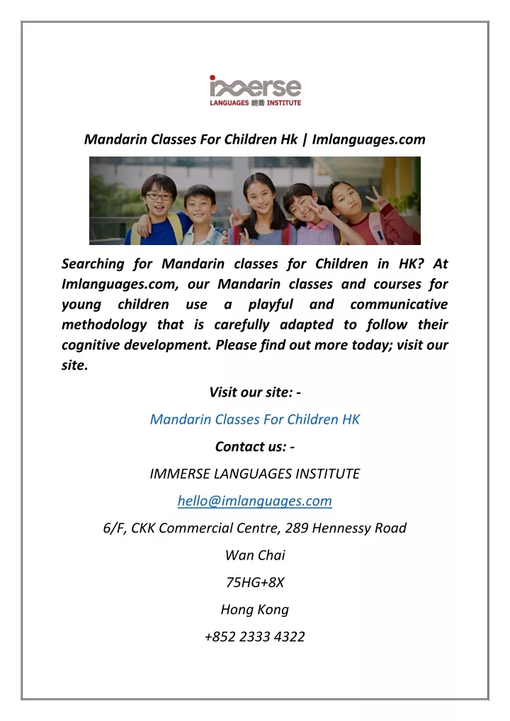 mandarin classes for children hk imlanguages com