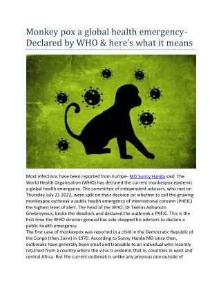 Monkey pox a global health emergency- Declared by WHO & here's what it means