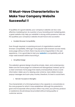 10 Must-Have Characteristics to Make Your Company Website Successful !!