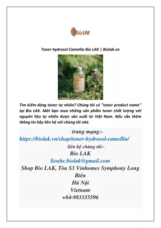 Toner hydrosol Camellia Bio LAK | Biolak.vn