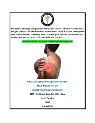 Frozen Shoulder Treatment  Shivaphysicaltherapy.com