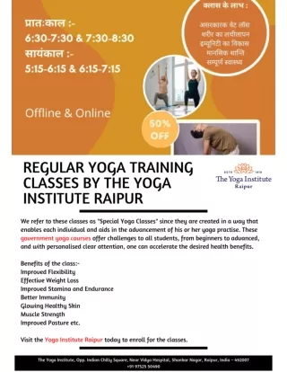 Regular Yoga Training Classes by The Yoga Institute Raipur