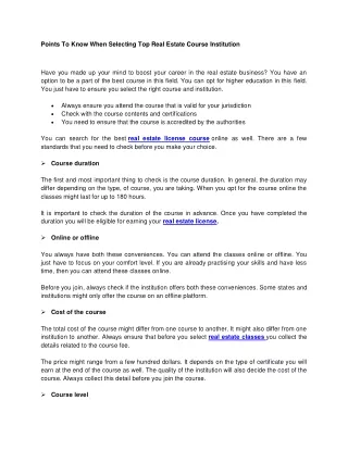 points to know when selecting top real estate
