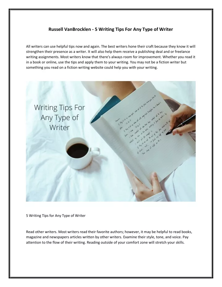 russell vanbrocklen 5 writing tips for any type