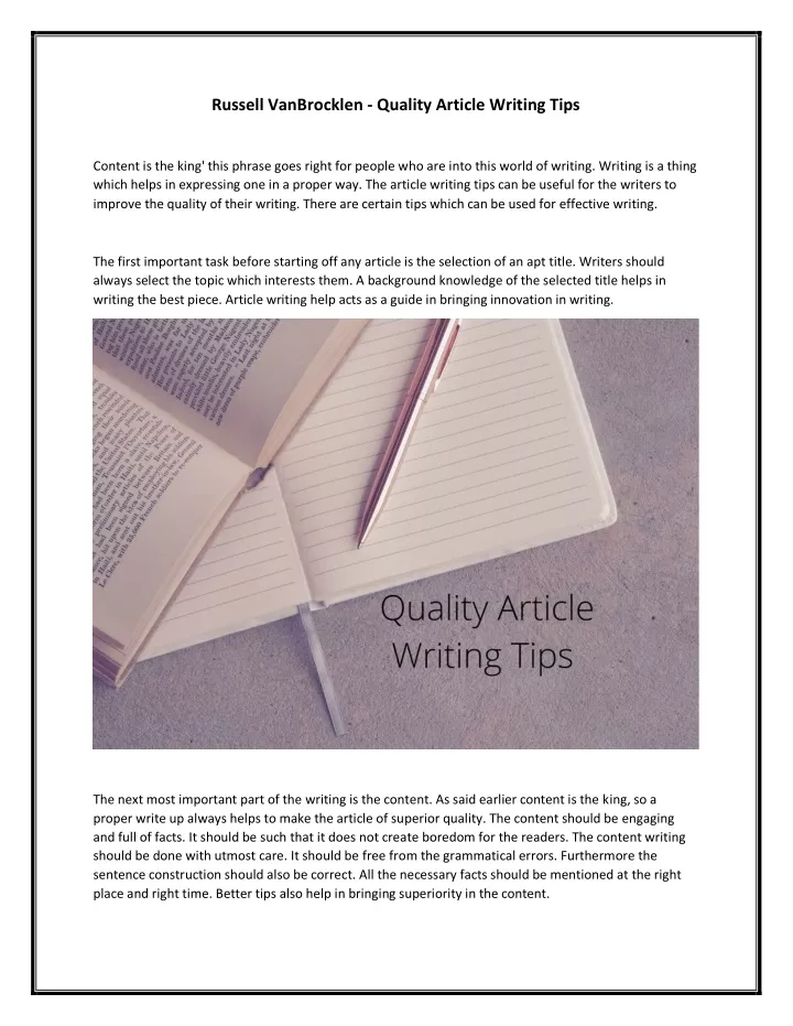 russell vanbrocklen quality article writing tips