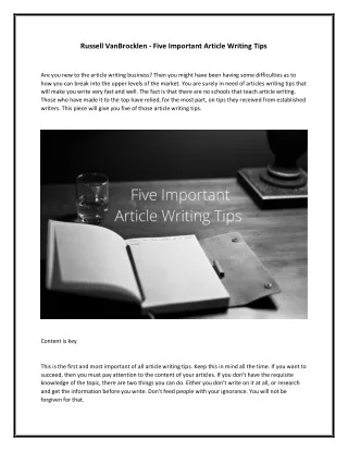 Russell VanBrocklen - Five Important Article Writing Tips