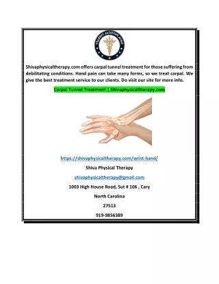 Carpal Tunnel Treatment  Shivaphysicaltherapy.com