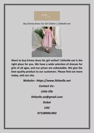 Buy Emma Dress For Girl Online | Littleelle.net