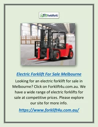 Electric Forklift For Sale Melbourne | Forklift4u.com.au