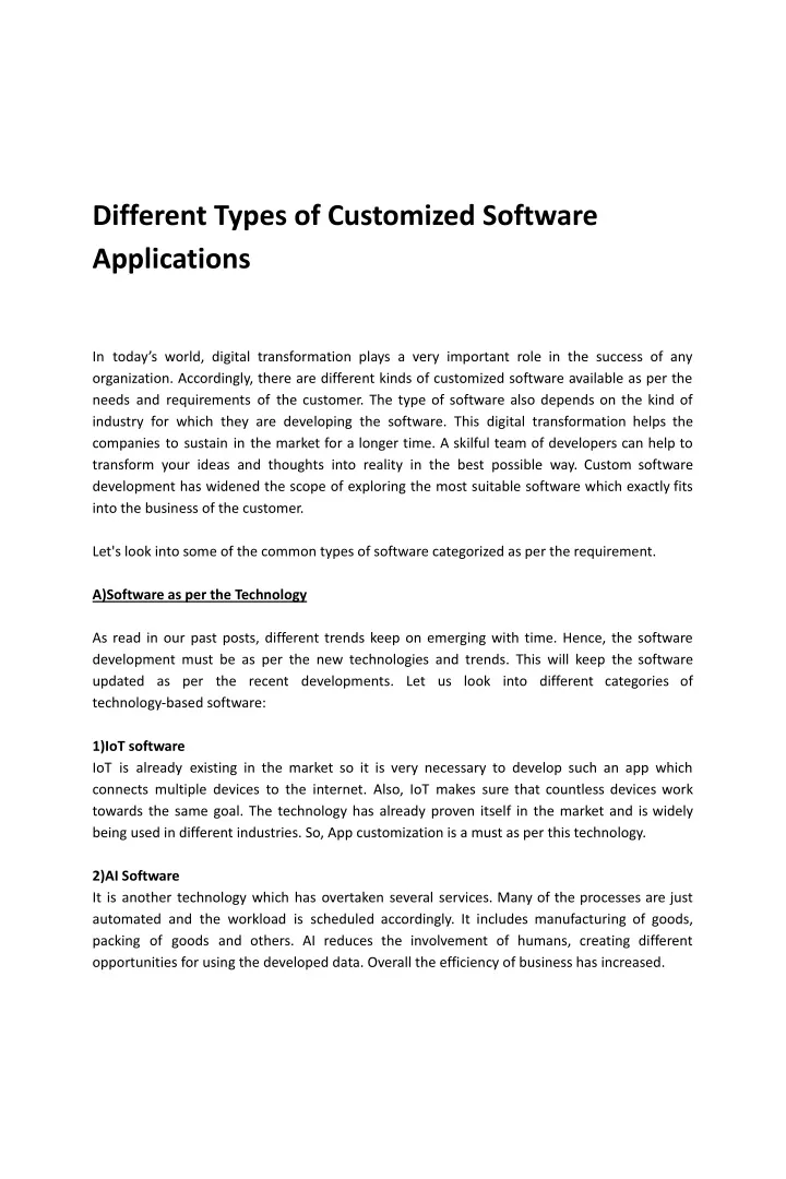 different types of customized software