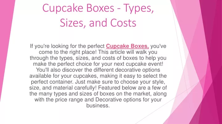 cupcake boxes types sizes and costs