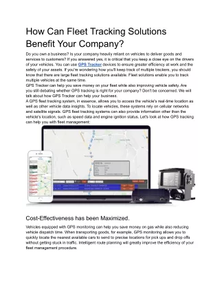 how can fleet tracking solutions benefit your