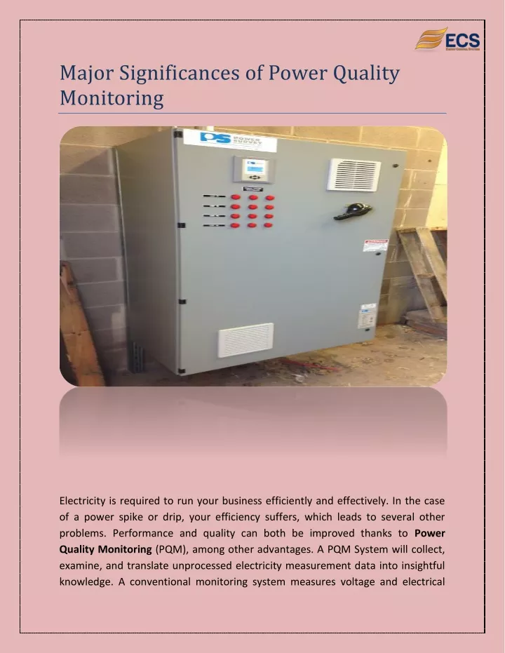 major significances of power quality monitoring