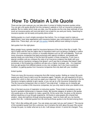 How To Obtain A Life Quote