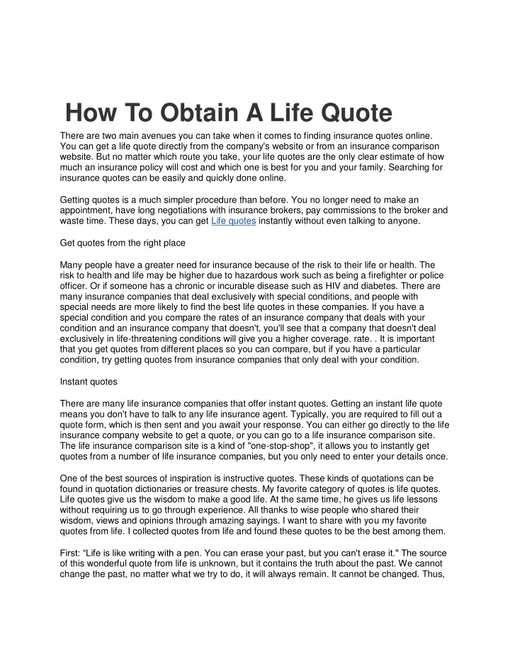 how to obtain a life quote there are two main