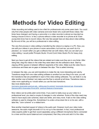 Methods for Video Editing
