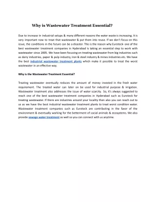 why is wastewater treatment essential