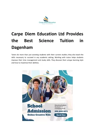 Carpe Diem Education Ltd Provides the Best Science Tuition in Dagenham