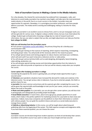 Role of Journalism Courses in Making a Career in the Media Industry