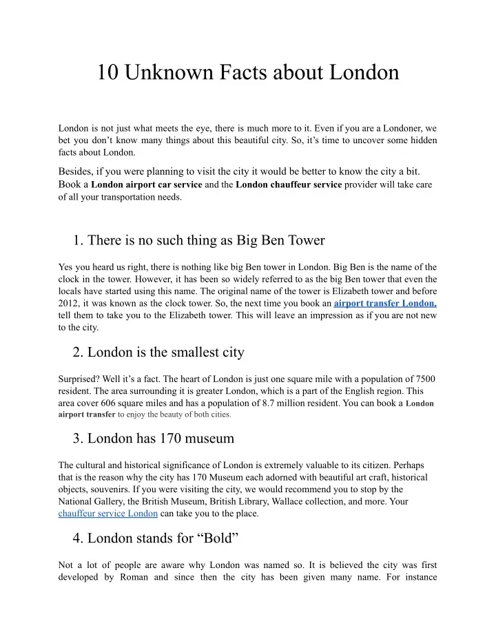 10 unknown facts about london